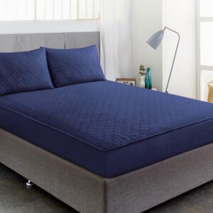 Luxury Waterproof Fitted Sheet with Pillow_IN_NAVY BLUE