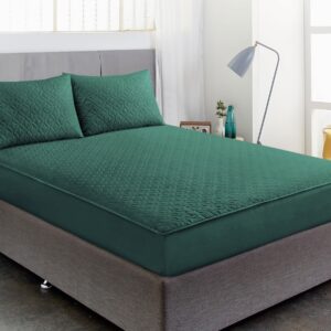 Luxury Waterproof Fitted Sheet with Pillow_IN_DARK GREEN